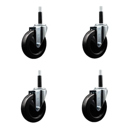 Service Caster 5'' SS Soft Rubber Wheel Swivel 3/4'' Expanding Stem Caster Set, 4PK SCC-SSEX20S514-SRS-34-4